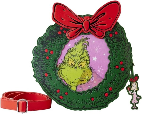 DR SEUSS GRINCH christmas wreath figural crossbody - DISNEY LOUNGEFLY