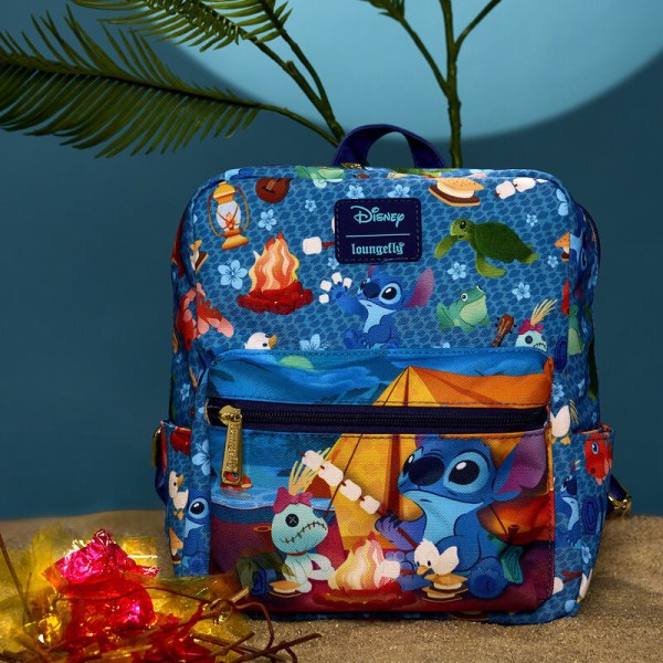 Stitch Camping Cuties All-Over Print Nylon Square Mini Backpack - DISNEY LOUNGEFLY