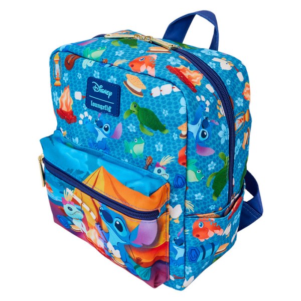 Stitch Camping Cuties All-Over Print Nylon Square Mini Backpack - DISNEY LOUNGEFLY