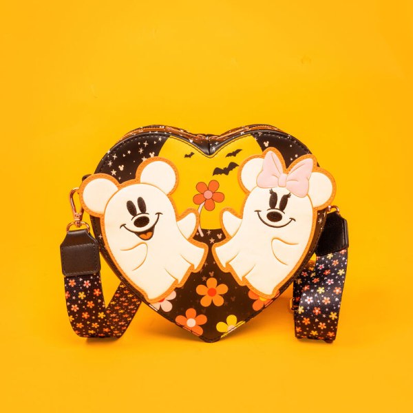 Mickey & Minnie Floral Ghost Figural Heart Glow Crossbody Bag - DISNEY LOUNGEFLY