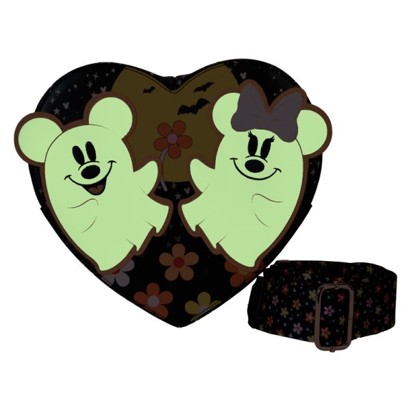 Mickey & Minnie Floral Ghost Figural Heart Glow Crossbody Bag - DISNEY LOUNGEFLY