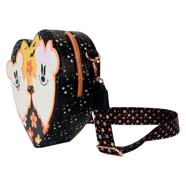 Mickey & Minnie Floral Ghost Figural Heart Glow Crossbody Bag - DISNEY LOUNGEFLY