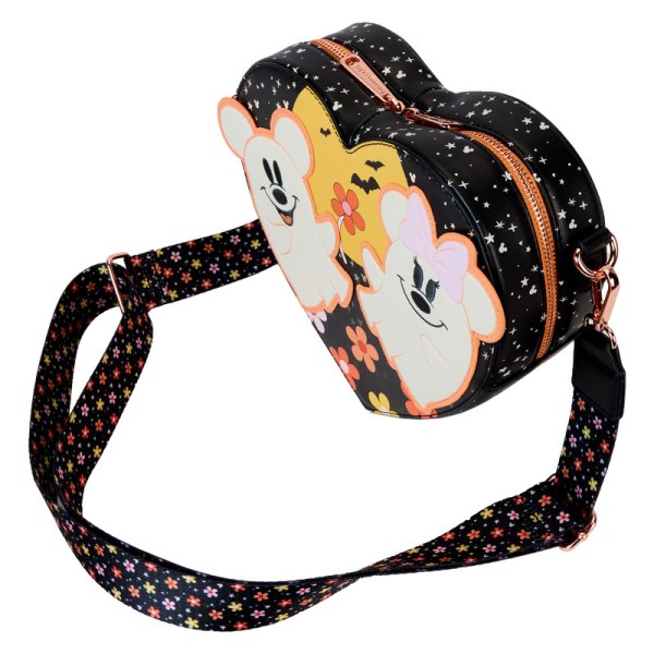 Mickey & Minnie Floral Ghost Figural Heart Glow Crossbody Bag - DISNEY LOUNGEFLY