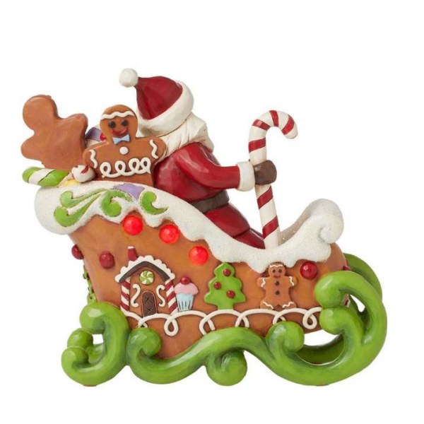 Santa Claus Sleigh Luminous Gingerbread Figure- JIM SHORE HEARTWOOD CREEK