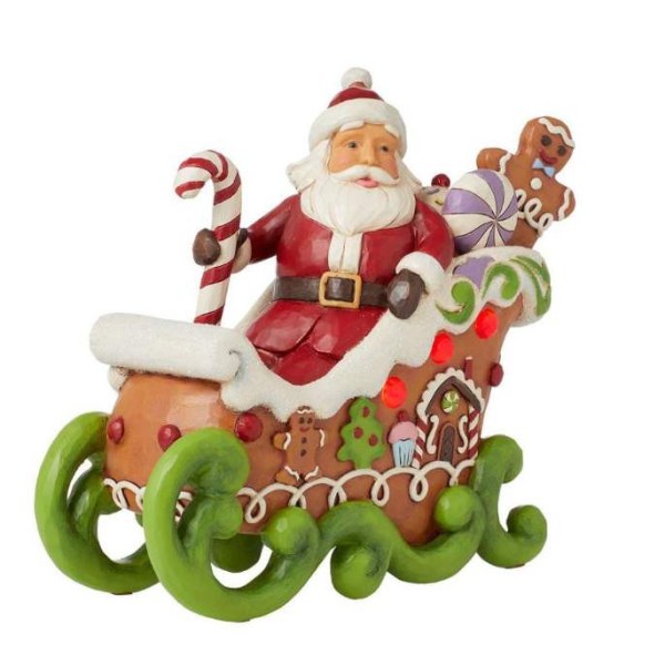 Santa Claus Sleigh Luminous Gingerbread Figure- JIM SHORE HEARTWOOD CREEK