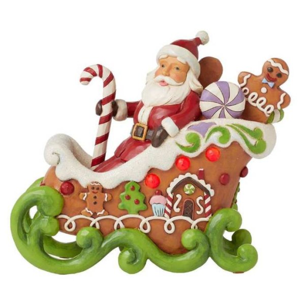 Santa Claus Sleigh Luminous Gingerbread Figure- JIM SHORE HEARTWOOD CREEK