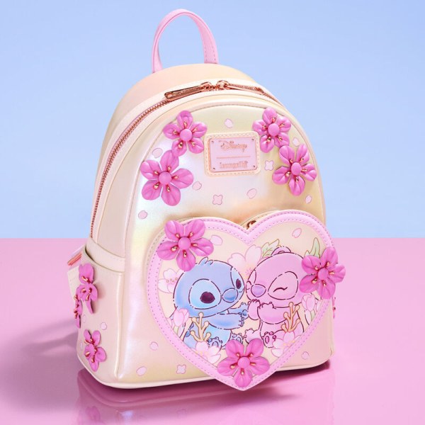 Stitch & Angel Cherry Blossom Heart Mini Backpack - DISNEY LOUNGEFLY