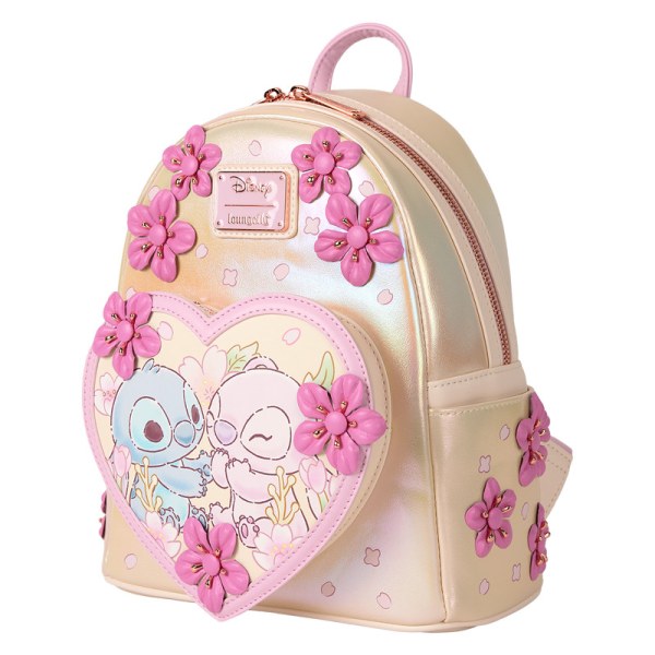 Stitch & Angel Cherry Blossom Heart Mini Backpack - DISNEY LOUNGEFLY