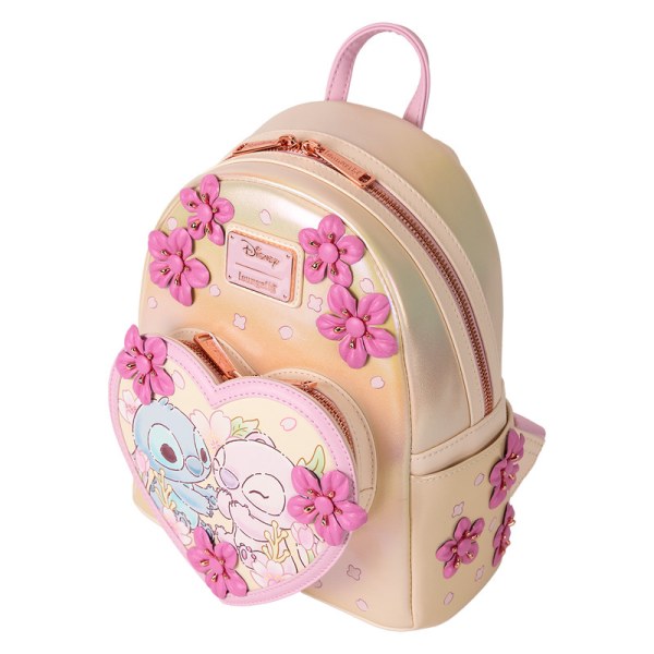 Stitch & Angel Cherry Blossom Heart Mini Backpack - DISNEY LOUNGEFLY