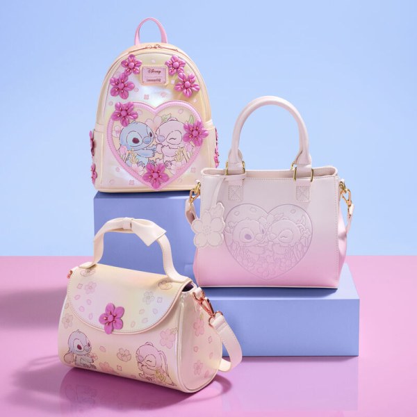 Stitch & Angel Cherry Blossom Bow Handle Crossbody Bag - DISNEY LOUNGEFLY