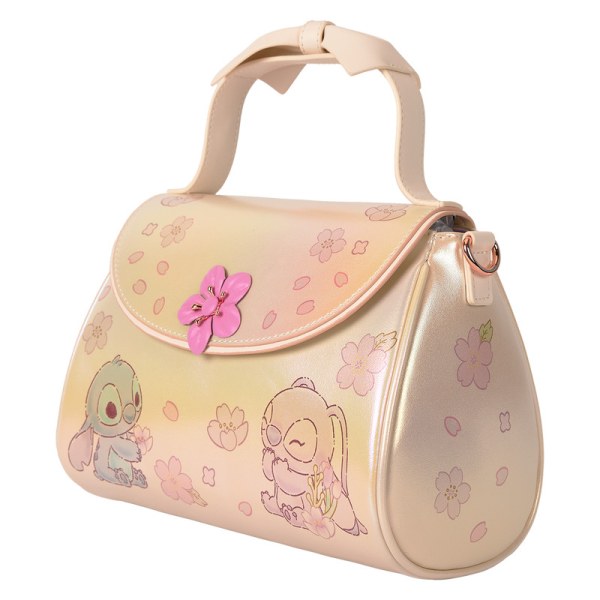 Stitch & Angel Cherry Blossom Bow Handle Crossbody Bag - DISNEY LOUNGEFLY
