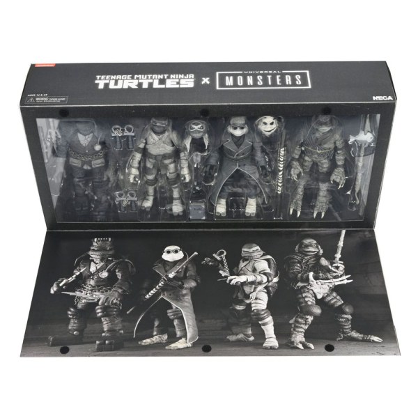 Universal Monsters x Teenage Mutant Ninja Turtles pack 4 Turtles Black & White figurines 18 cm