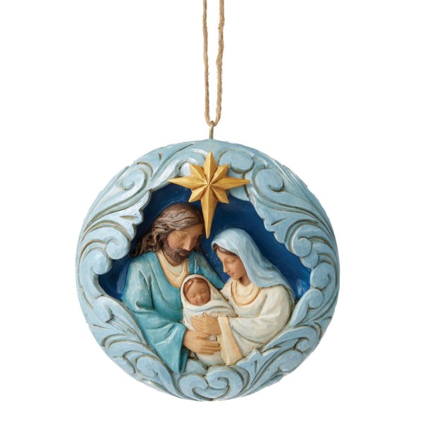 BLUE AND GOLD HOLY FAMILY ORNEMENT - HEARTWOOD CREEK