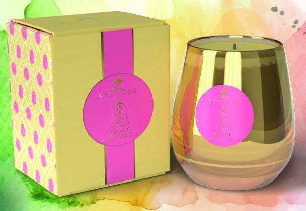 Disney Belle glass candle with rose petal and white iris