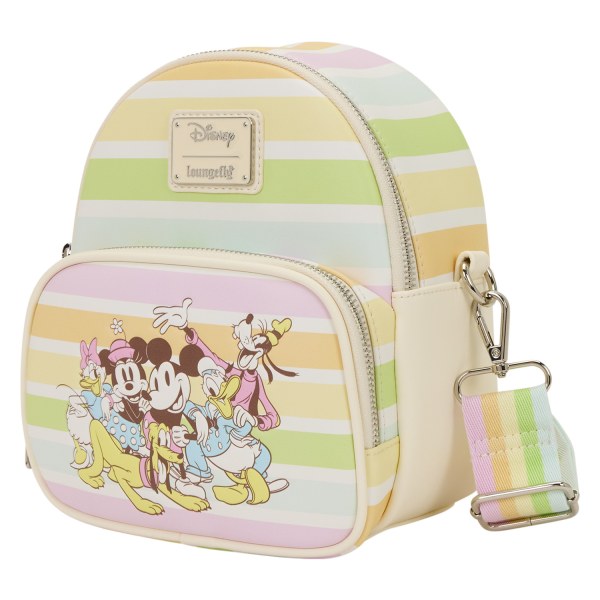 MICKEY AND FRIENDS RAINBOW STRIPES CONVERTIBLE MINI BACKPACK & CROSSBODY BAG- DISNEY LOUNGEFLY
