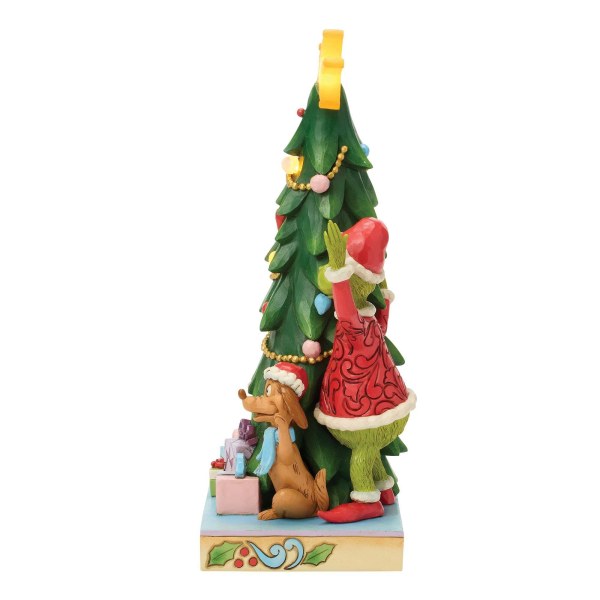 Grinch, Cindy, Max peeking out from led tree - JIM SHORE GRINCH
