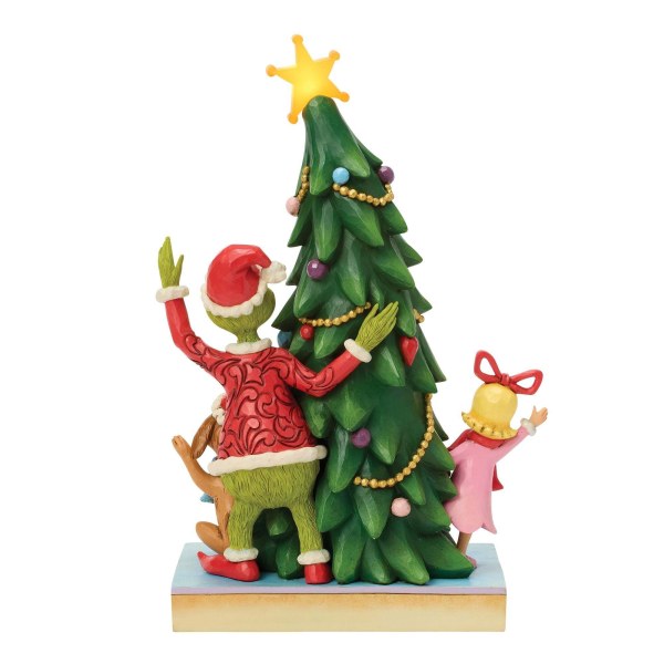 Grinch, Cindy, Max peeking out from led tree - JIM SHORE GRINCH