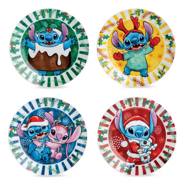 Set mixed 4 Dessert Plates Stitch Christmas - Egan Disney Home
