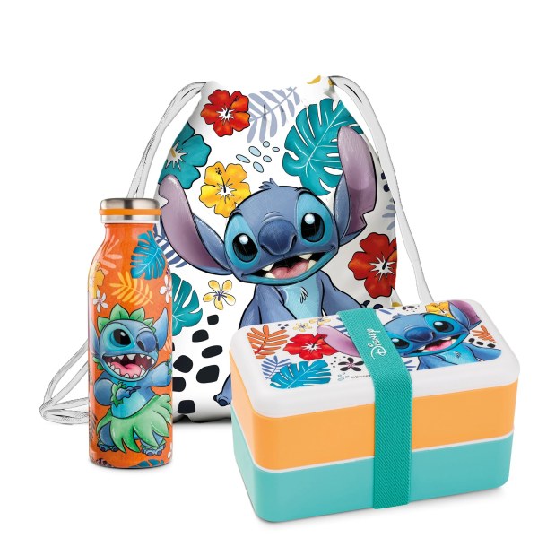 Stitch Set Bottle + Lunch Box + String Bag - Disney