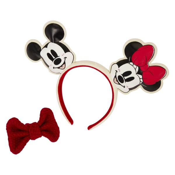 Mickey & Minnie Knit Bow Holiday Ear Headband - Disney Loungefly