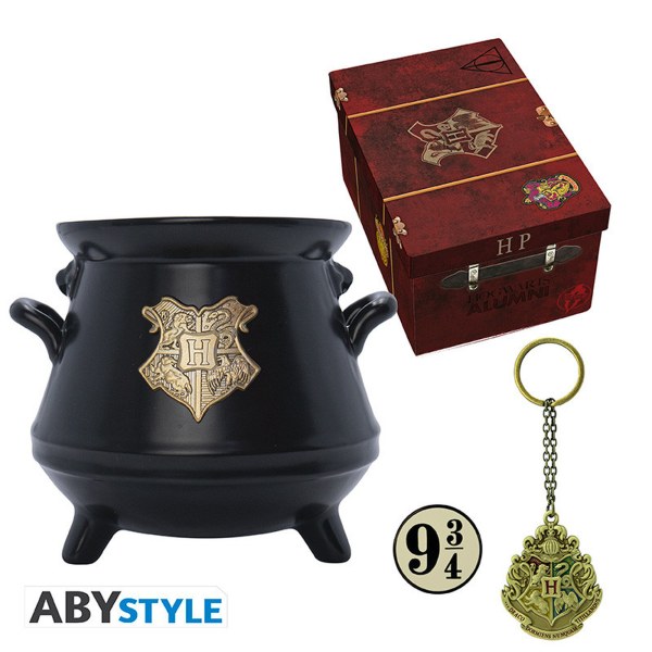 HARRY POTTER -Pck premium Mug 3D+Porte-clés 3D+Pin's Valise Hogwarts