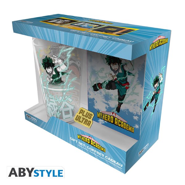 MY HERO ACADEMIA - Pck Glass XXL + Pin's + Notebook Heroes