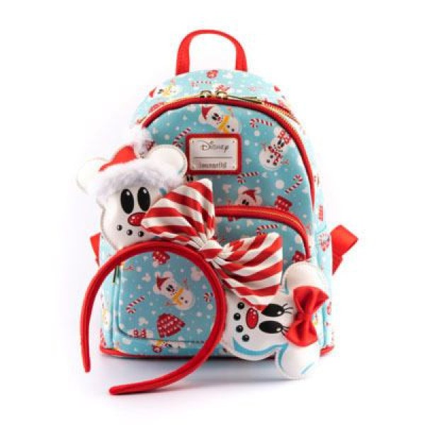 MINI BACKPACK AND HEADBAND MICKEY & MINNIE SNOWMEN - DISNEY LOUNGEFLY