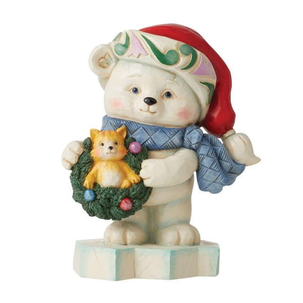 POLAR BEAR WITH A CROWN OF MISTLE AND A LITTLE KITTEN - JIM SHORE HEARTWOOD CREEK